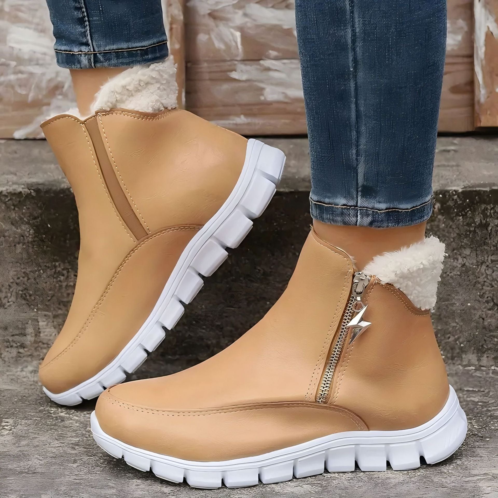 Enkellaarsjes met bont en grip