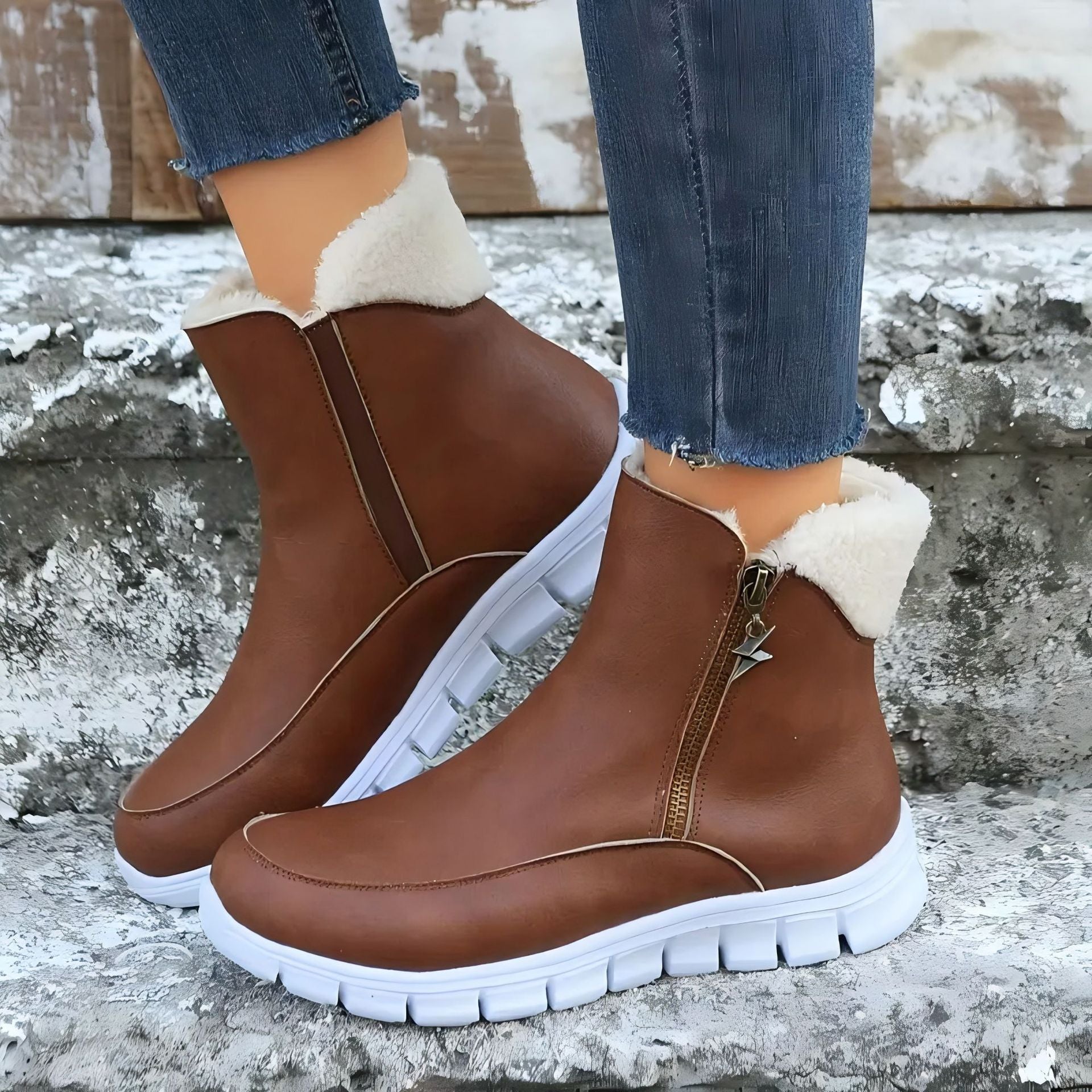 Enkellaarsjes met bont en grip