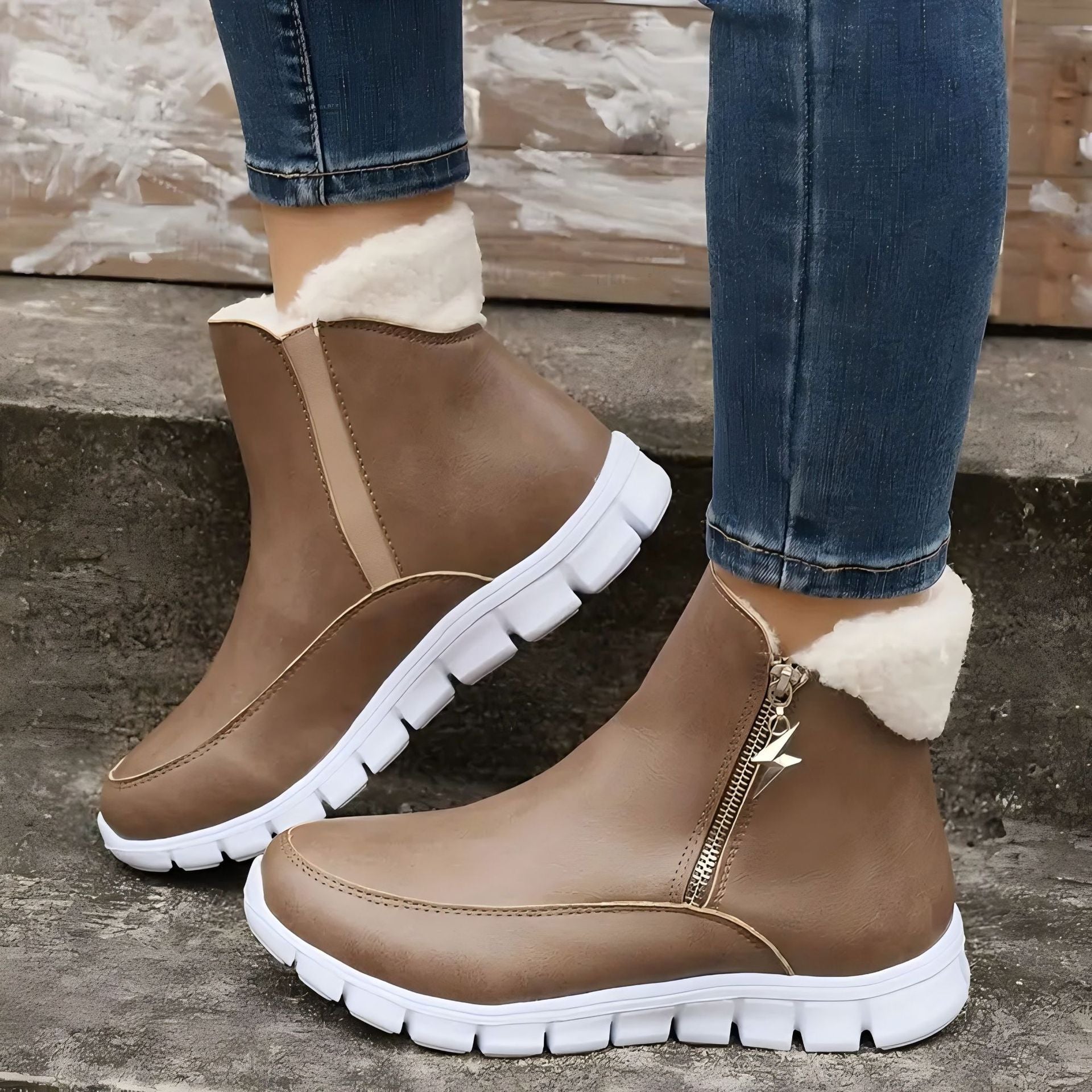 Enkellaarsjes met bont en grip