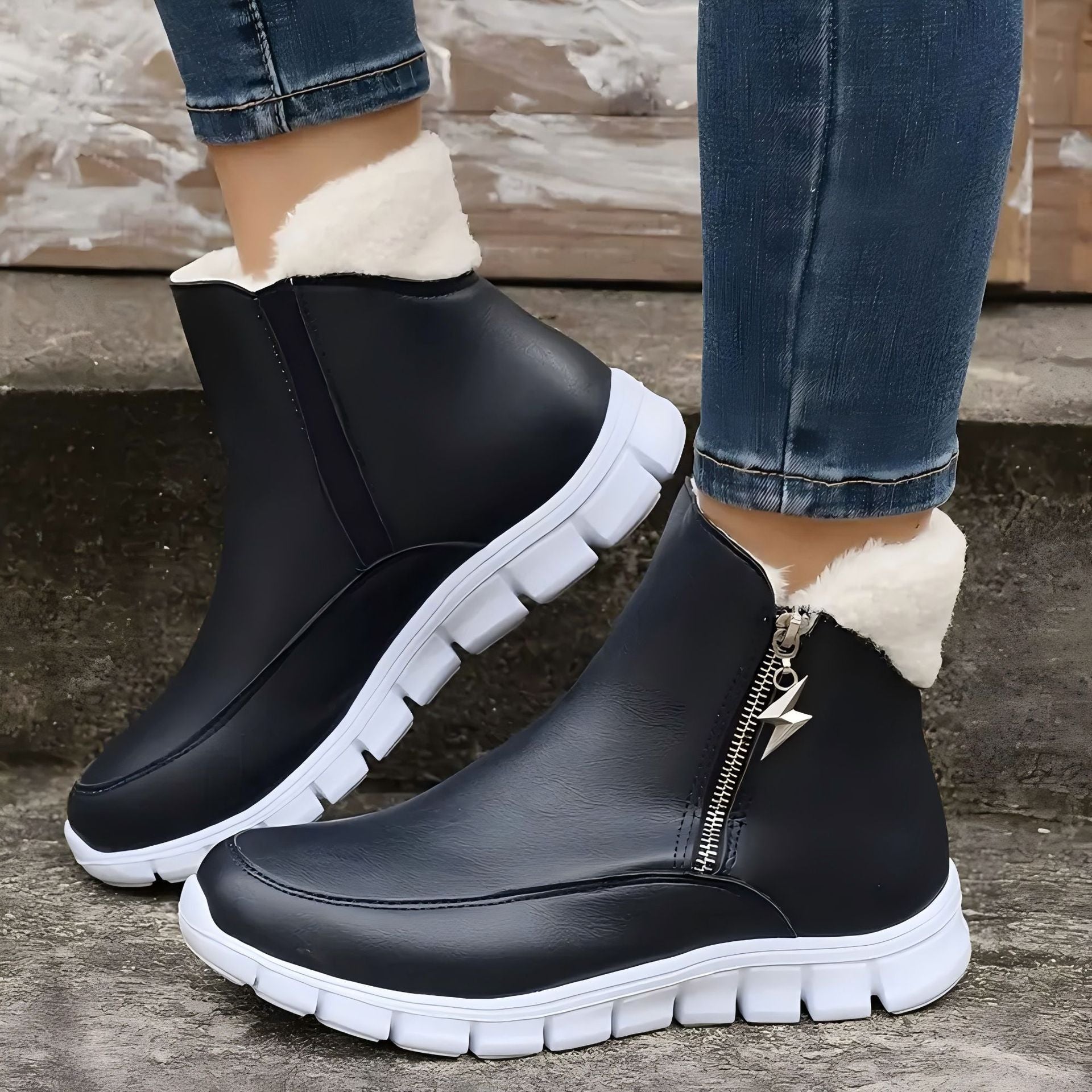 Enkellaarsjes met bont en grip