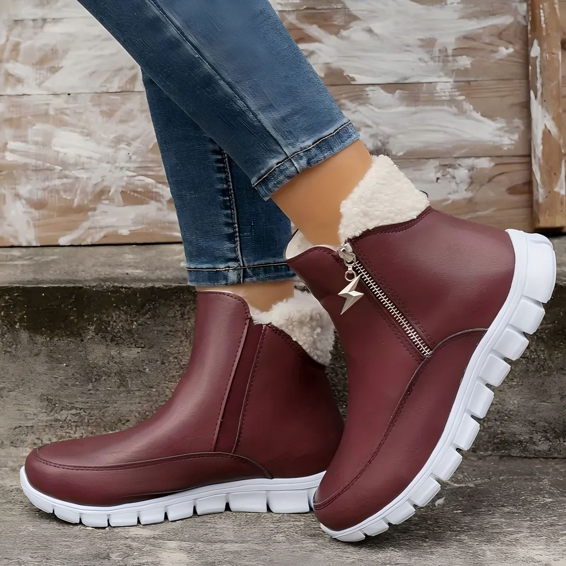 Enkellaarsjes met bont en grip